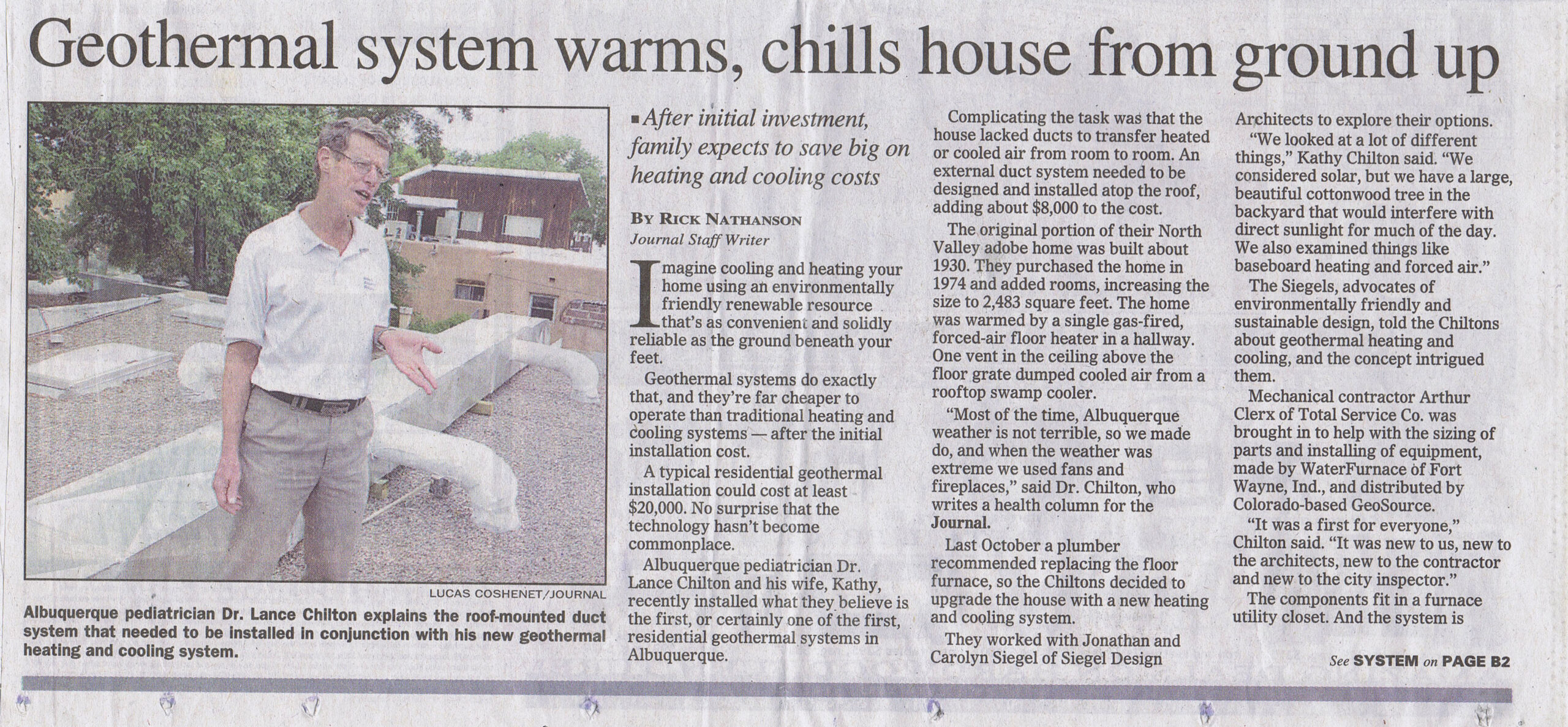 Albuquerque Journal article mentioning Siegel Design environmentally friendly design